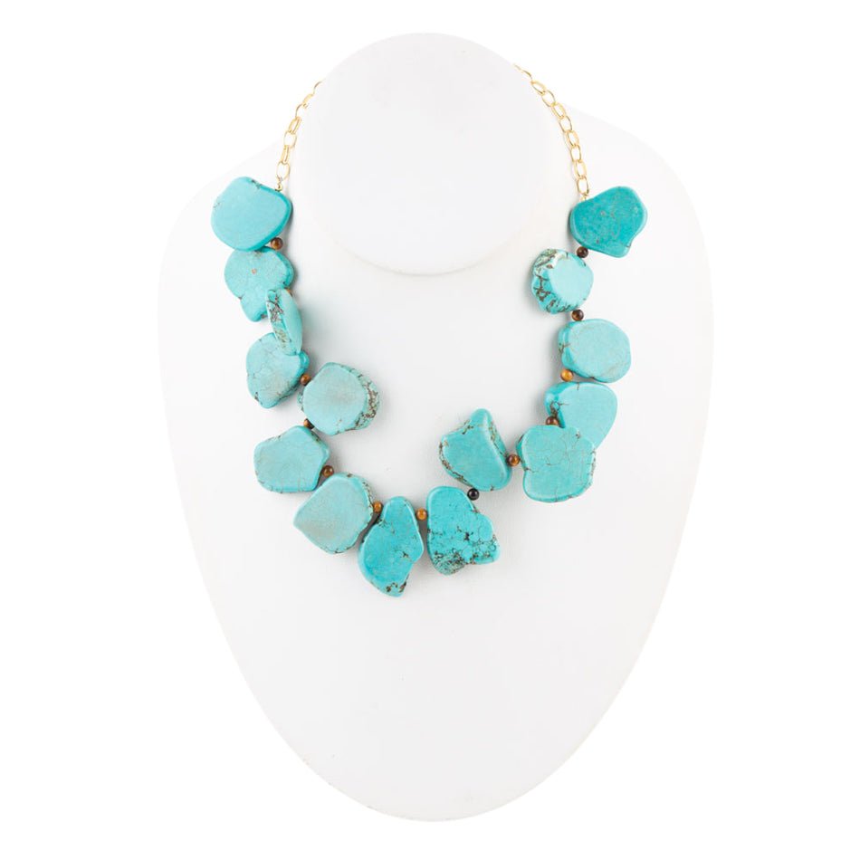 Turquoise Magnesite Slab Golden Necklace - ThisandThatShoppe