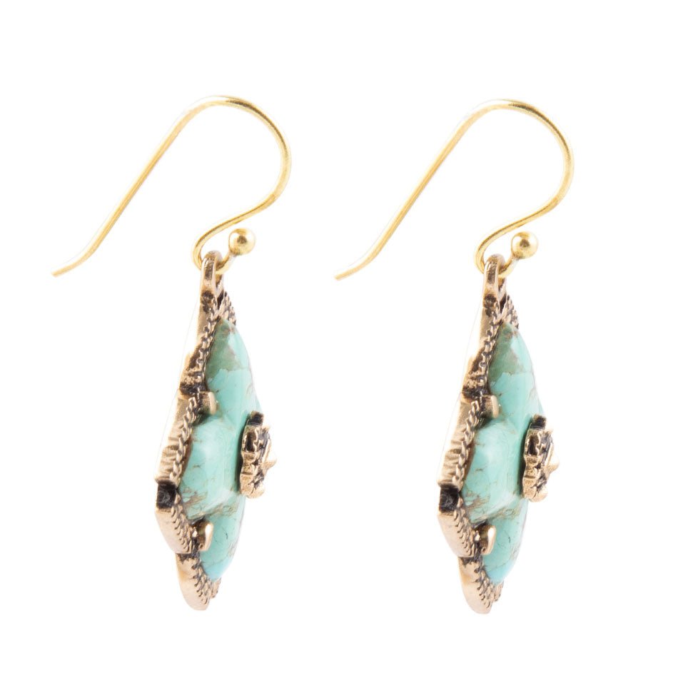 Blue Turquoise Maltese Golden Cross Earrings - ThisandThatShoppe