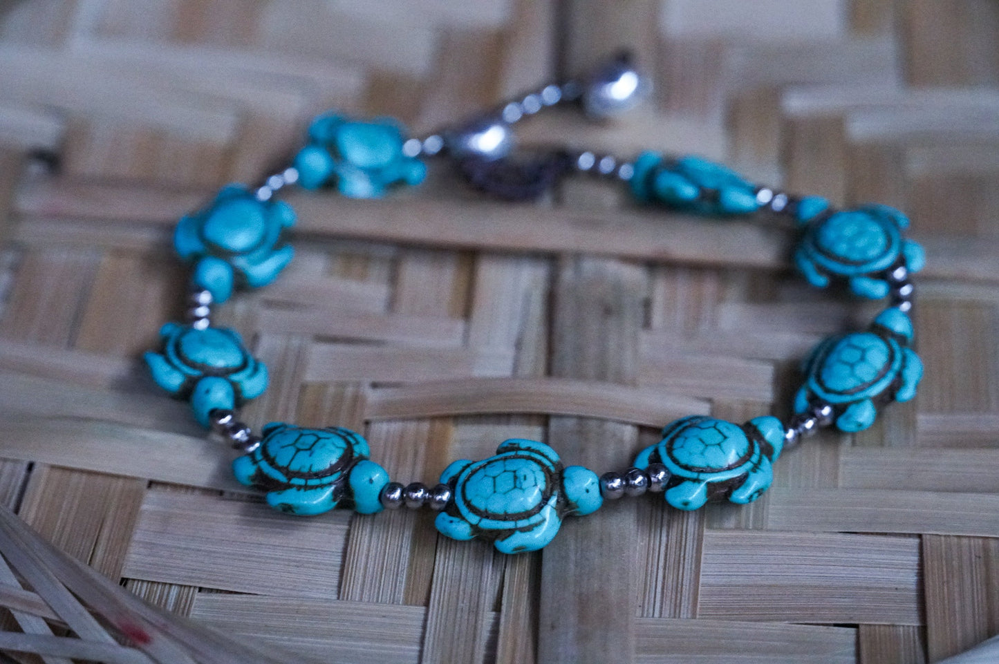 Türkis Schildkröte Boho Silber Fußkettchen Verstellbar