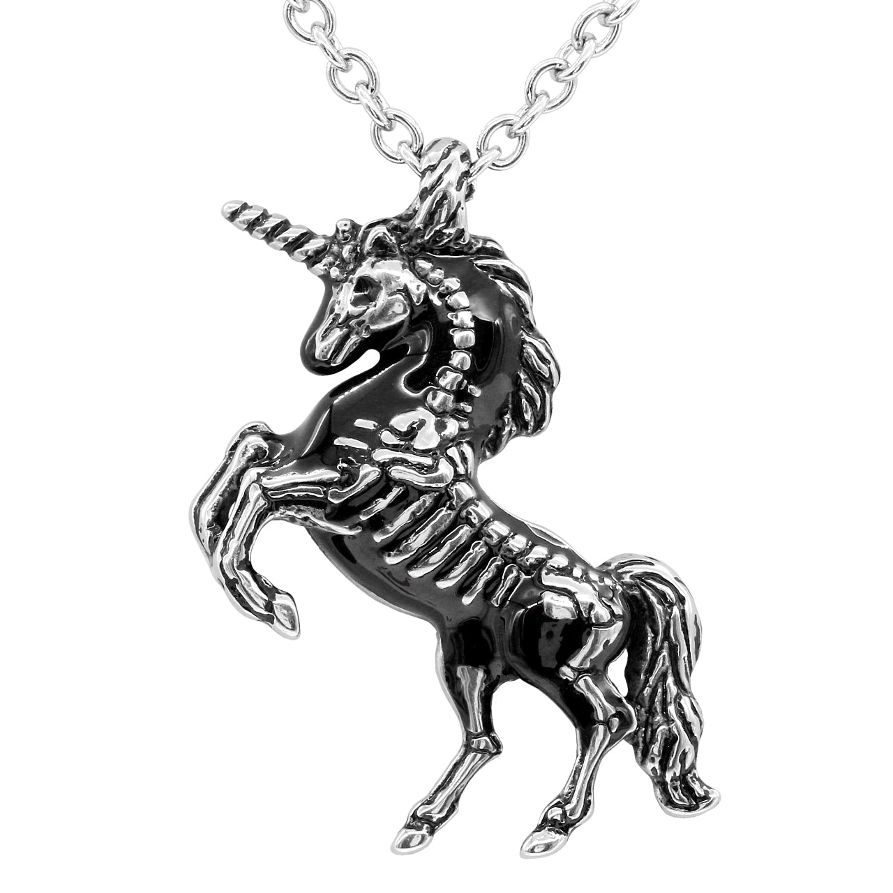 Einhorn Skelett Halskette Gothic Silber Anhänger Schmuck