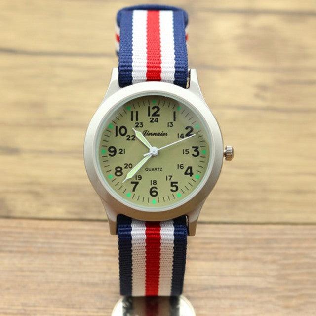 Unisex Fashion Nylon Fabric Kids Children Watch Sport Thin Students Canvas Quartz Dress Wristwatch Military Time Watch Field Outdoor Sport Mens Wristwatch With Slip-Thru Nylon Band