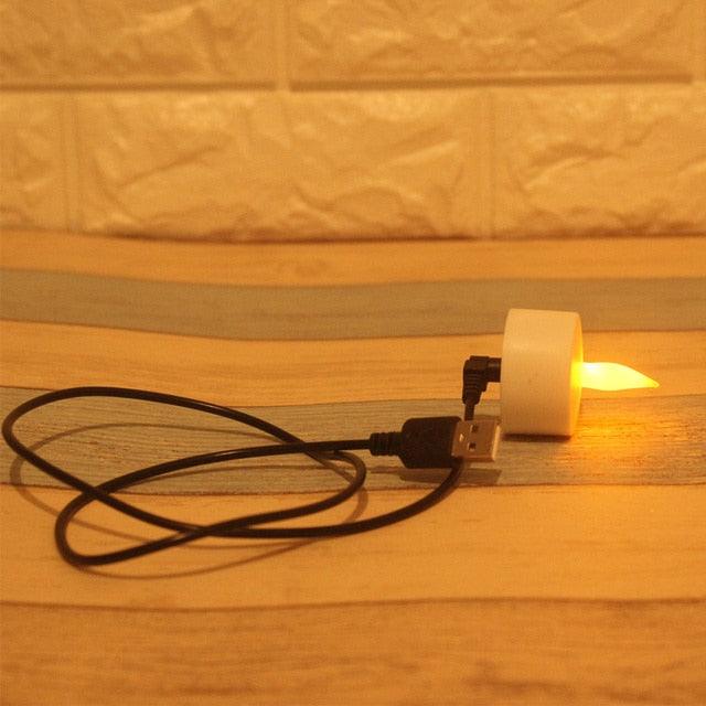 USB Charge One Piece Yellow Light LED Rechargeable Flameless Tea Light Candle With USB Flameless Flickering Candles Tea lights Decoration Parties Weddings Family Dinner Outdoor Picnic Chargeable LED Battery Candles
