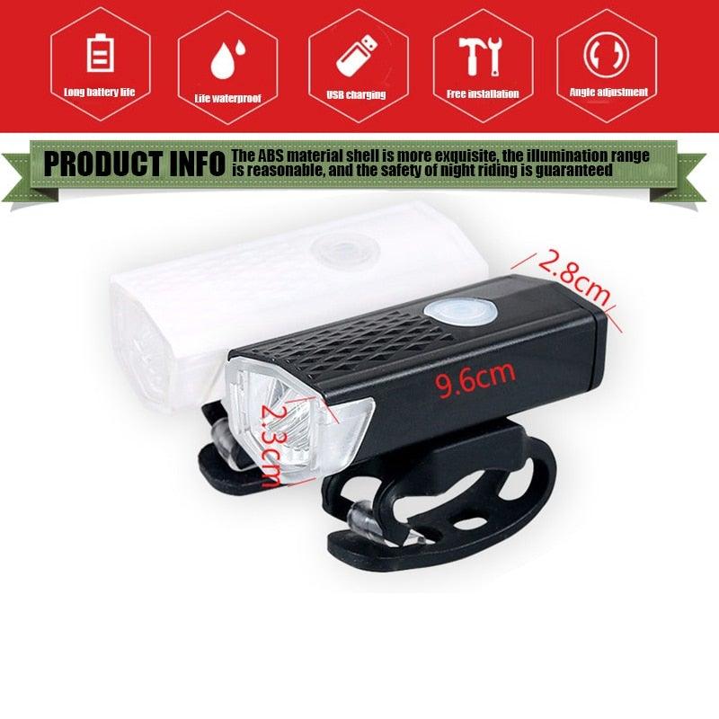 USB Rechargeable 3 Mode Bicycle Front Light Lamp Bike Headlight Cycling LED Powerful Bicycle Front Headlight Waterproof Bike Headlight End Tail Light Set 300 Lumen
