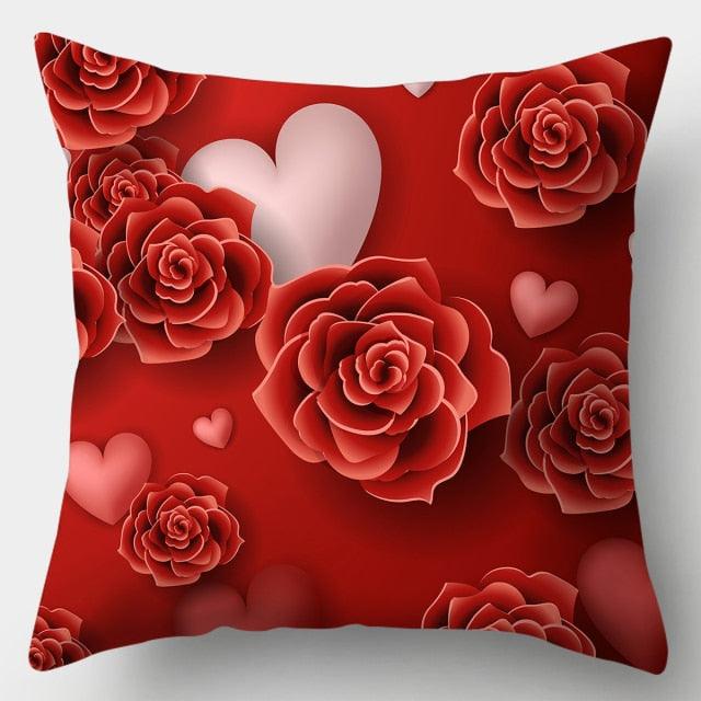Valentines Day Red Heart And Flowers Pillow Cover Decorative Cushion Case Home Decor Sofa Couch Bedroom Car Flower Pillow Covers Love Pillow Covers Decorative Linen Square Throw Pillow Covers Couple Cushion Cases Home Decor for Sofa Bedroom Car 45x45cm