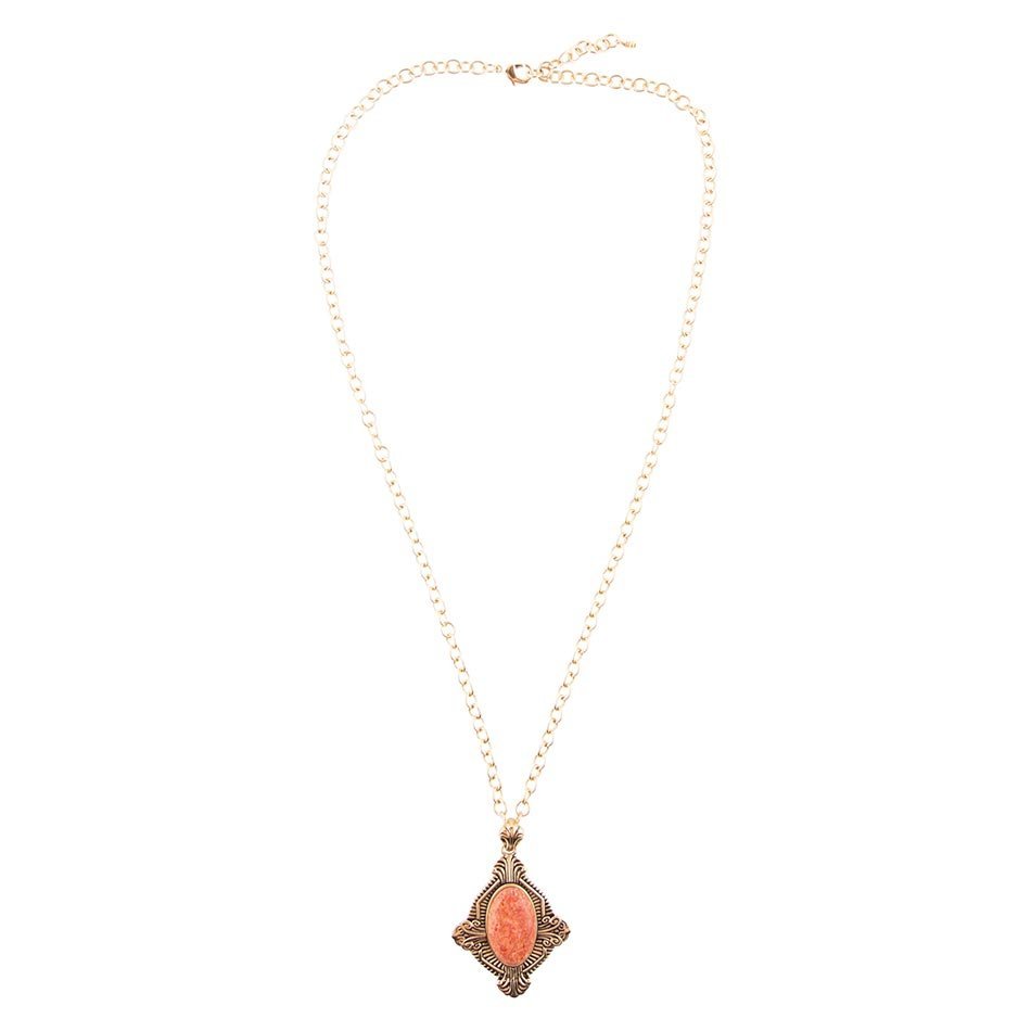 Valerie Orange Sponge Coral and Golden Pendant Necklace - ThisandThatShoppe