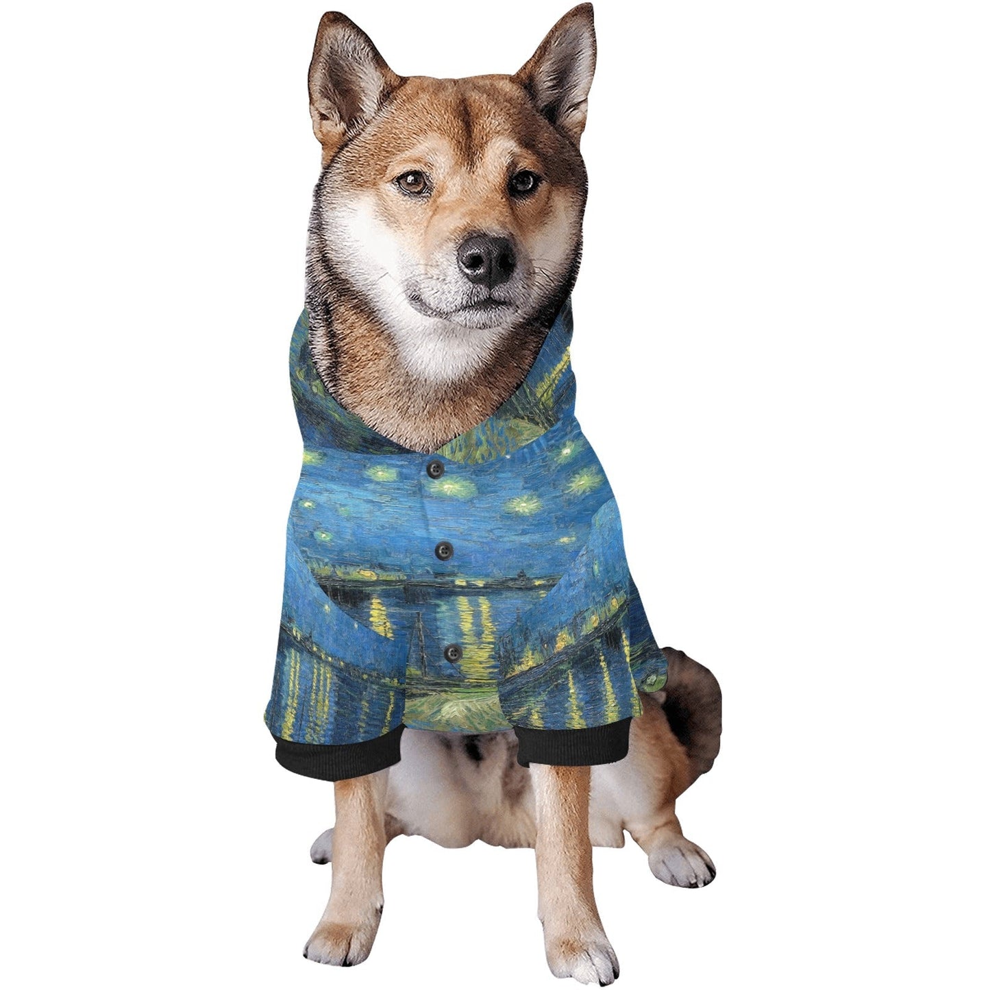 Van Gogh Starry Night Over The Rhone Button Hoodie