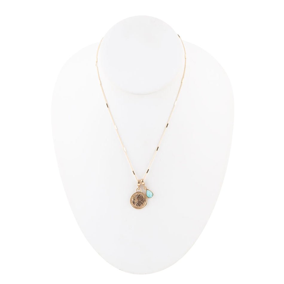 Vierge - Collier en amazonite bleue avec breloque dorée
