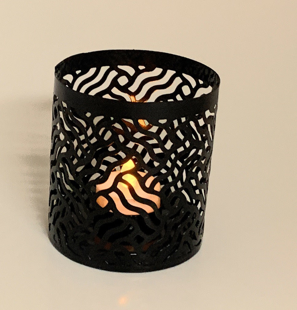 Vibhsa Votive Candle Holders | Set of 2, Black, Laser-Cut Design