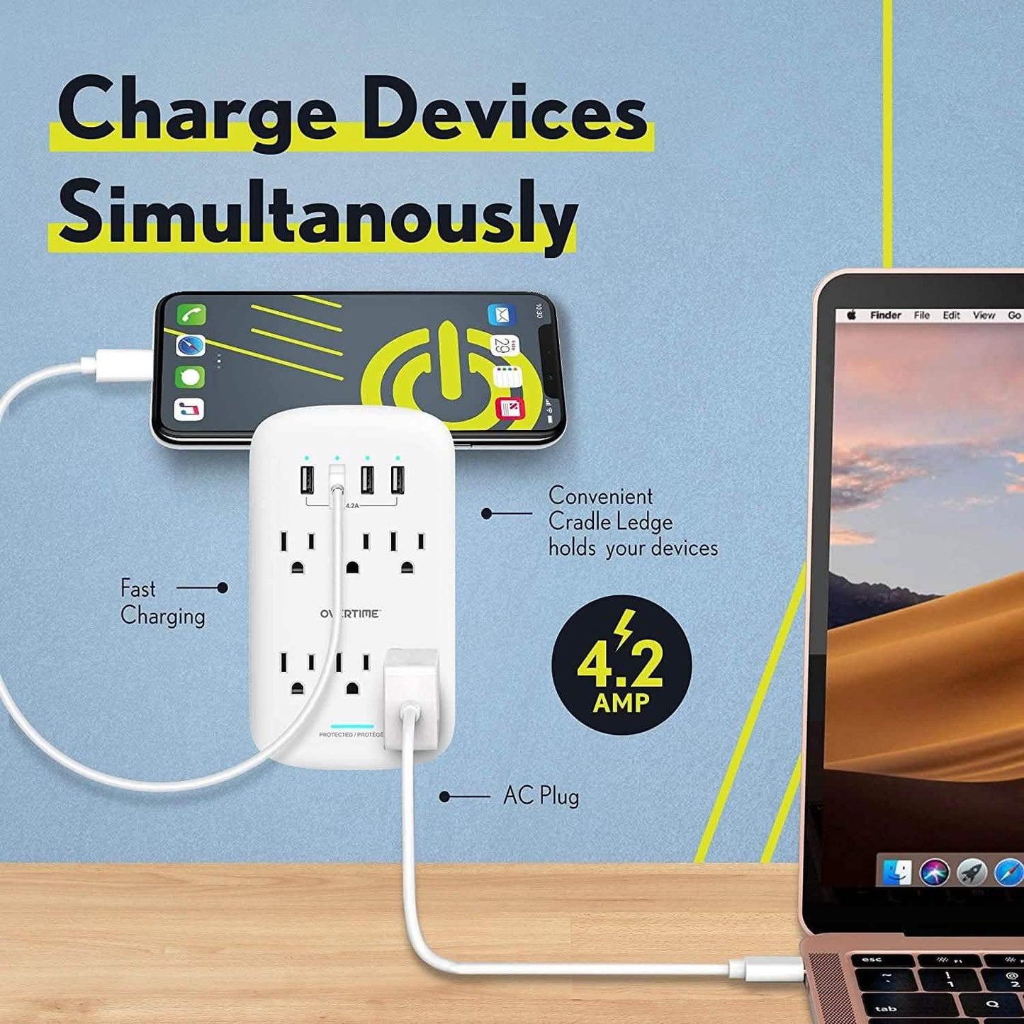 Wall Plate Power USB Outlet 6 Outlet & 4 USB Port
