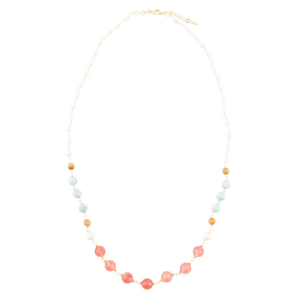 Watermelon Kiss Mint Jasper Golden Long Necklace - ThisandThatShoppe