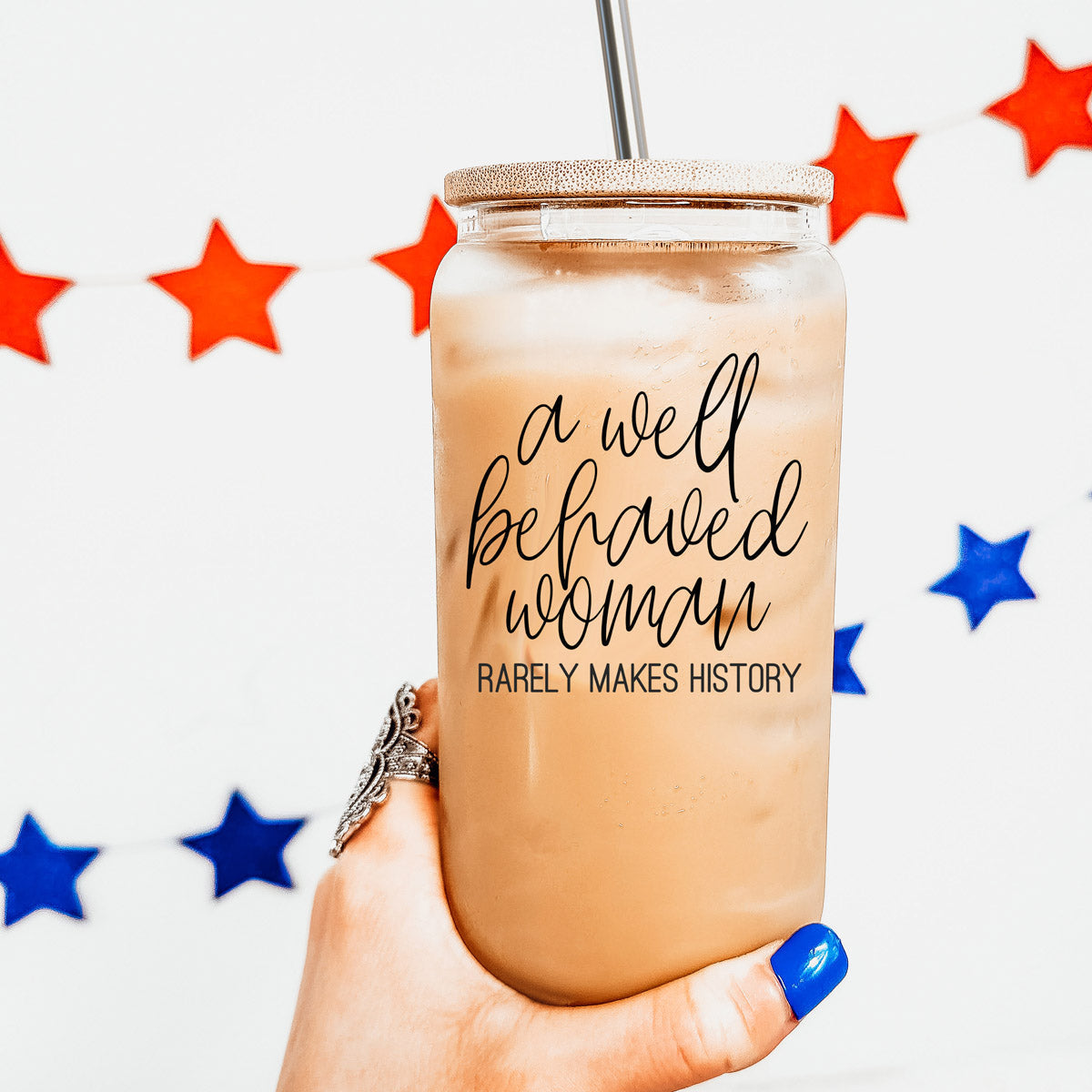 Gut erzogener 17oz Glasbecher mit Bambusdeckel, Edelstahlstrohhalmen und Reiniger