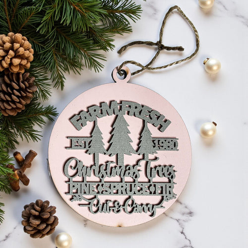 Farm Fresh Wooden Christmas Tree Ornament - Vintage Farmhouse Rustic Tree Trio