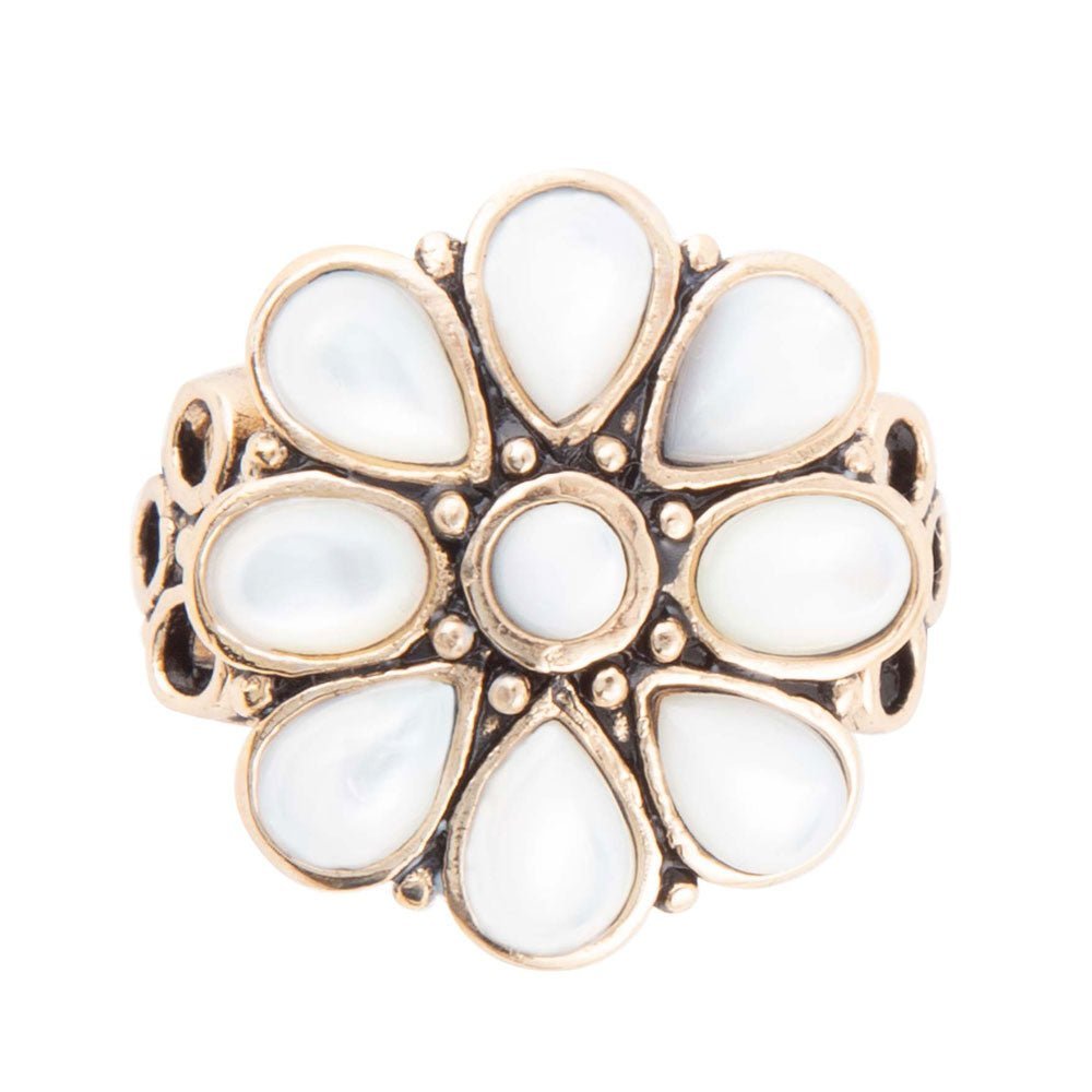 White Hibiscus Mother of Pearl and Golden Ring - ThisandThatShoppe