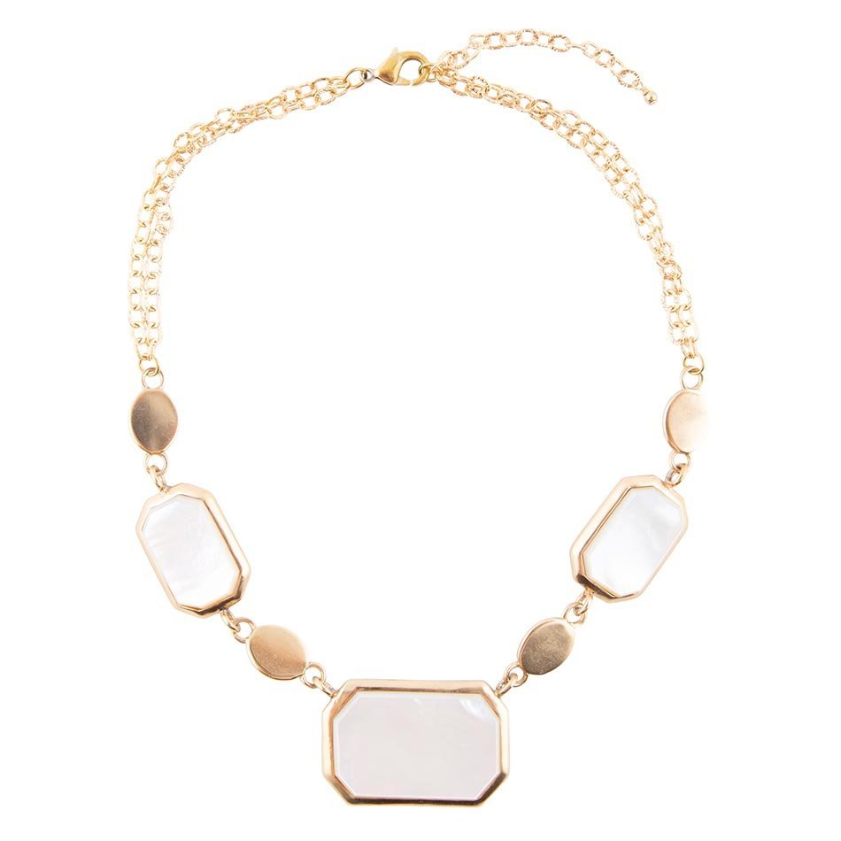White Mother of Pearl and Golden Bronze Statement Necklace - ThisandThatShoppe