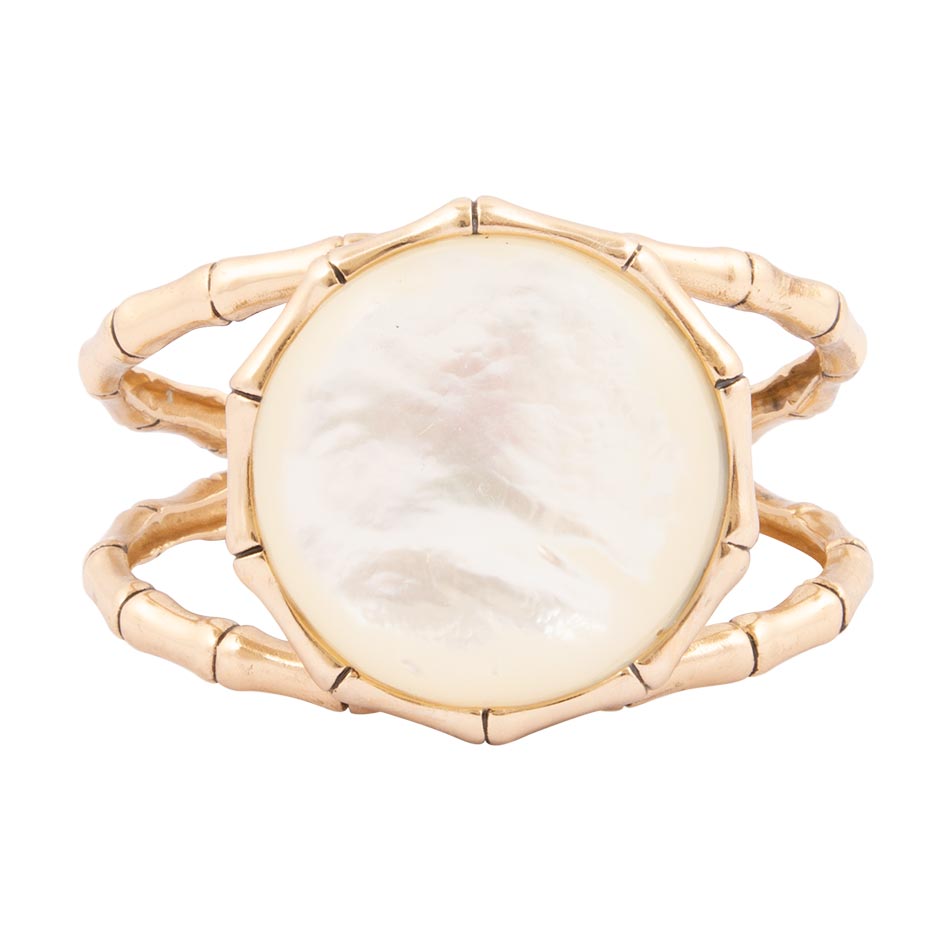 White Mother of Pearl Golden Bamboo Cuff Bracelet - ThisandThatShoppe