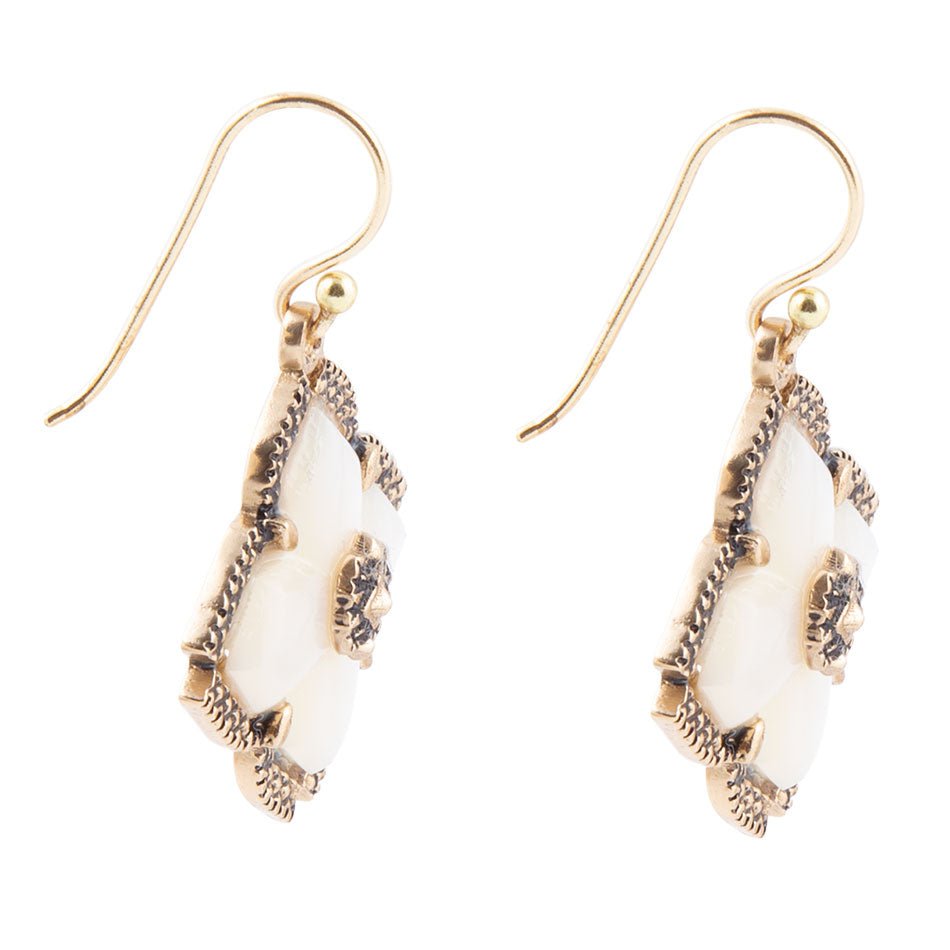 White Mother of Pearl Maltese Cross Golden Drop Earrings - ThisandThatShoppe
