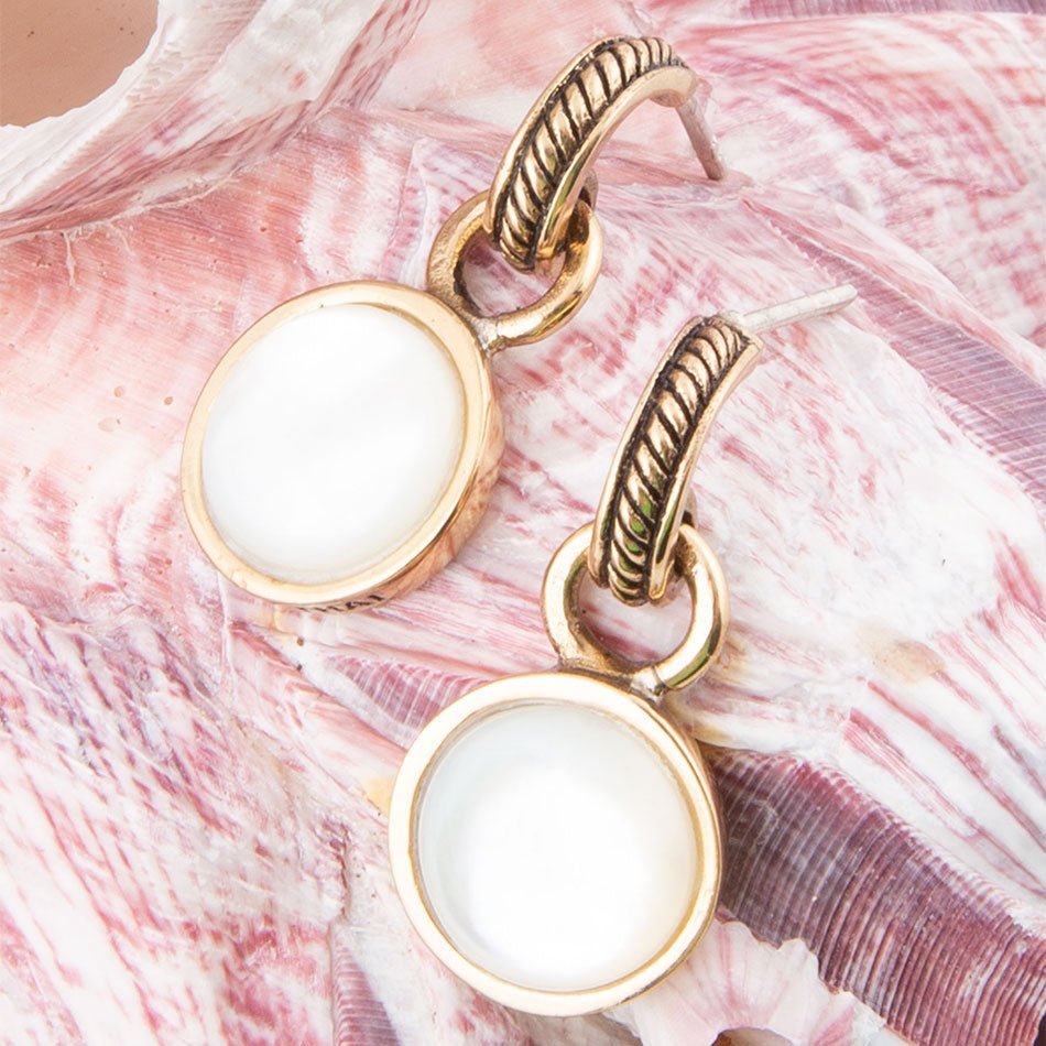 White Mother of Pearl Spotlight Golden Drop Earrings - ThisandThatShoppe
