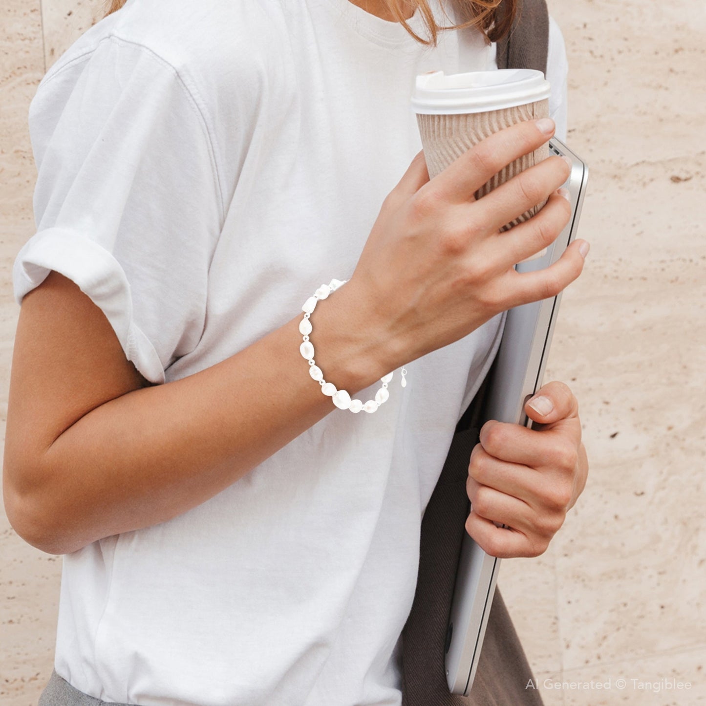 Armband aus Sterlingsilber mit weißen Perlen