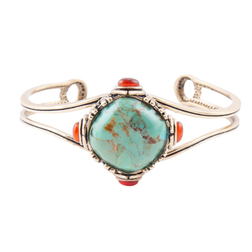 Wilder Turquoise Carnelian and Bronze Cuff Bracelet - ThisandThatShoppe