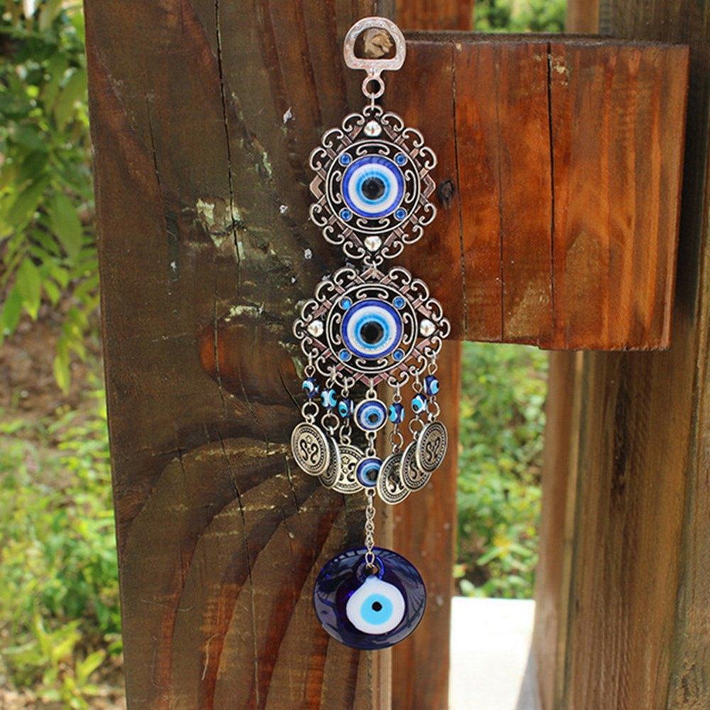 Wind Chimes Evil Eye Pendants Home Wall Hanging Decor Blessing Protection Gift Blue Evil Eye Wall Hanging Ornament With Round Eye Design Metal Home Decor Protection And Good Luck Charm Gift Blessing Protection Gift Dream Catcher Blue Rhinestone