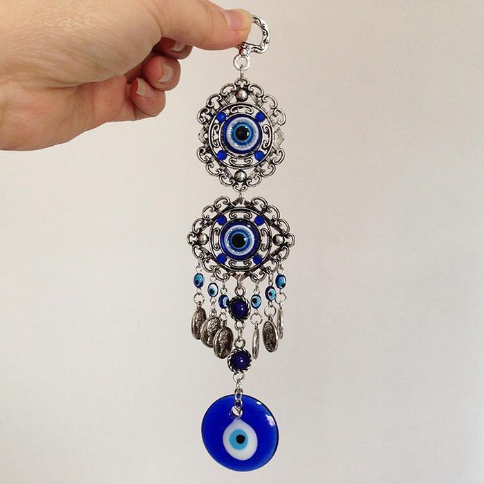Wind Chimes Evil Eye Pendants Home Wall Hanging Decor Blessing Protection Gift Blue Evil Eye Wall Hanging Ornament With Round Eye Design Metal Home Decor Protection And Good Luck Charm Gift Blessing Protection Gift Dream Catcher Blue Rhinestone