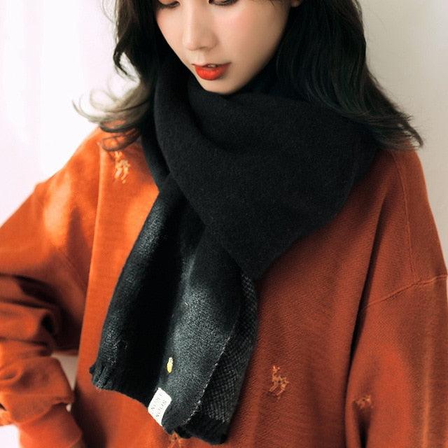 Winter Soft Solid Thicken Soft Lightweight Warm Scarf Cashmere Scarves Pashmina Shawls Wraps Scarves Pashmina Shawls Wraps Knitted Wool Long Scarf Women