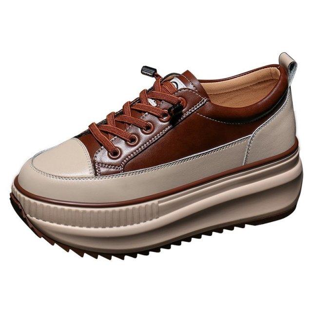 Winter Thich Womans Sneakers Warm Casual Vulcanized Shoes High Platform Boots Lace Up High Top Leather Sneakers Woman High Fashion Thick Soled Sports Walking Platform Shoes 7CM