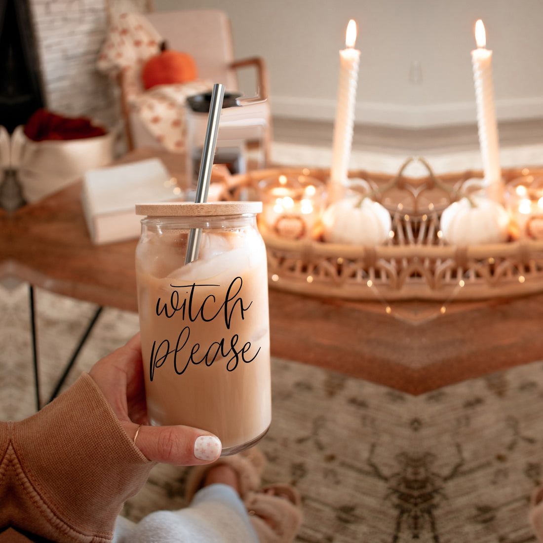 Witch Please 17oz Glass Tumbler With Bamboo Lid Stainless Straws And Cleaner