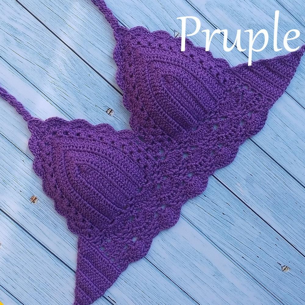 Woman Bikini Top Crochet Knit Separate Female Women Comfortable Beach Crochet Crop Summer Halter Tank Top Beach Knit Bra Beachwear Plus Size Bathing Suits Summer Beach Crochet Crop Tank Top