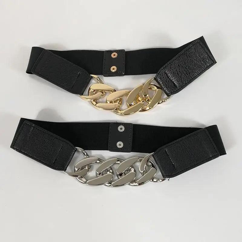 Women Elegant Elastic Stretch Wide Dress Belt Big Chain Waistbands For Women Luxury Party Belts For Dresses