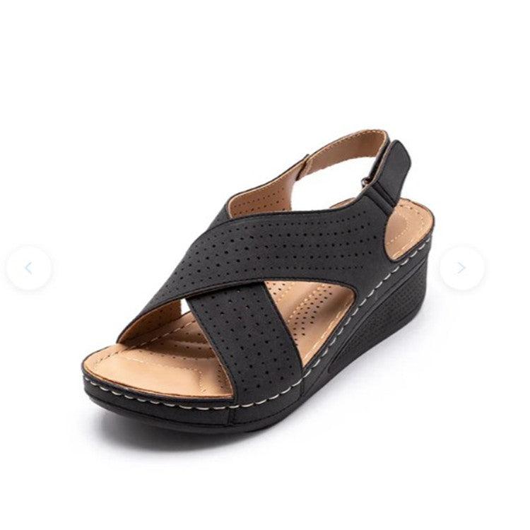 Women Sandals New Summer Shoes Woman Sewing Hollow Out Casual Leather Comfortable Retro Sandals Cutout Leather Crisscross Open Toe Women Casual Summer Platform Walking Shoes