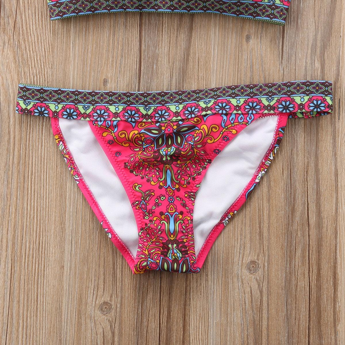 Women Summer Beautiful Print Swimsuit Bikini Set Women's Solid Halter Padded Push Up Bikini Set Two Pieces Swimsuit Swimwear Bathing Suit Push-up Bandage Swimming Costume Bathing Suit Fashion Beachwear