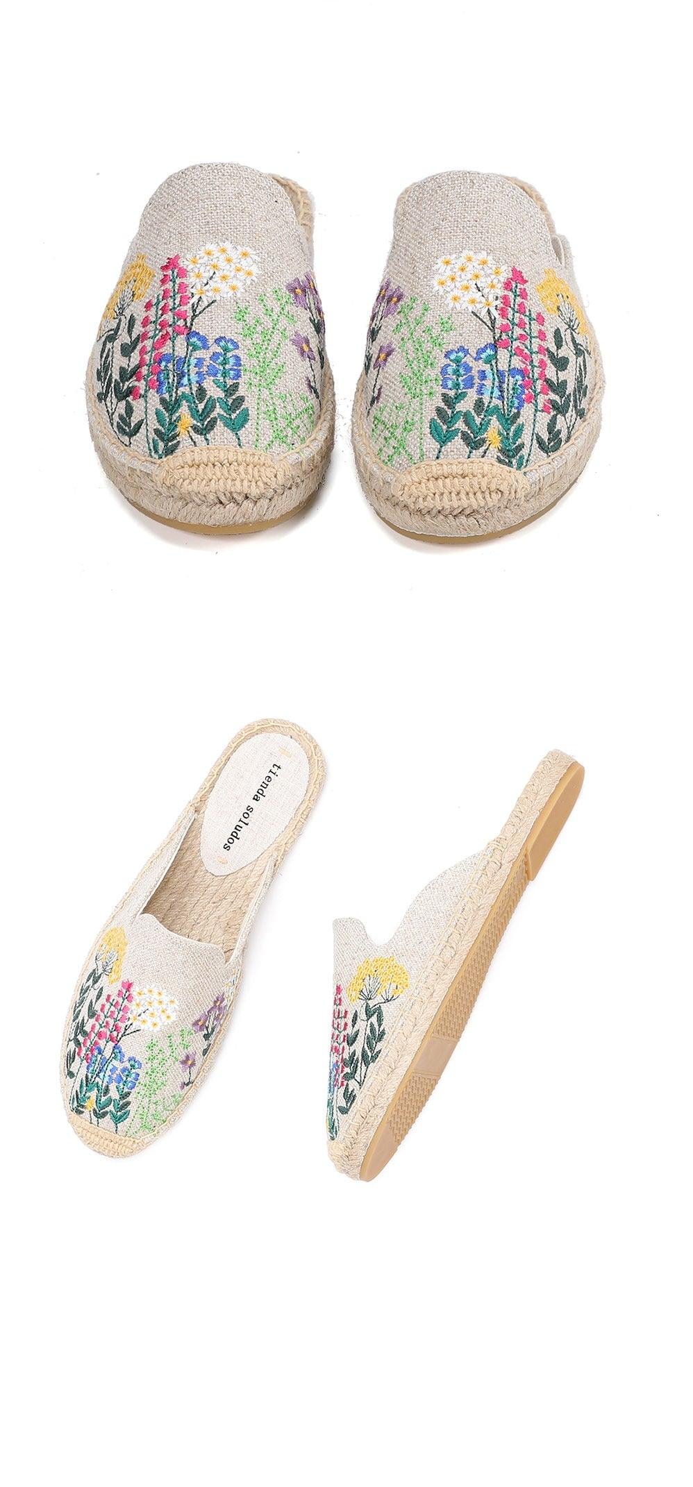 Womens Flip Flops Slippers Real Hemp Summer Rubber Floral Slides Woman Shoes Comfy House Shoes Indoor Outdoor Cozy Womens Slipper Hard Sole Orthopedic Hemp Linen Slides Slippers