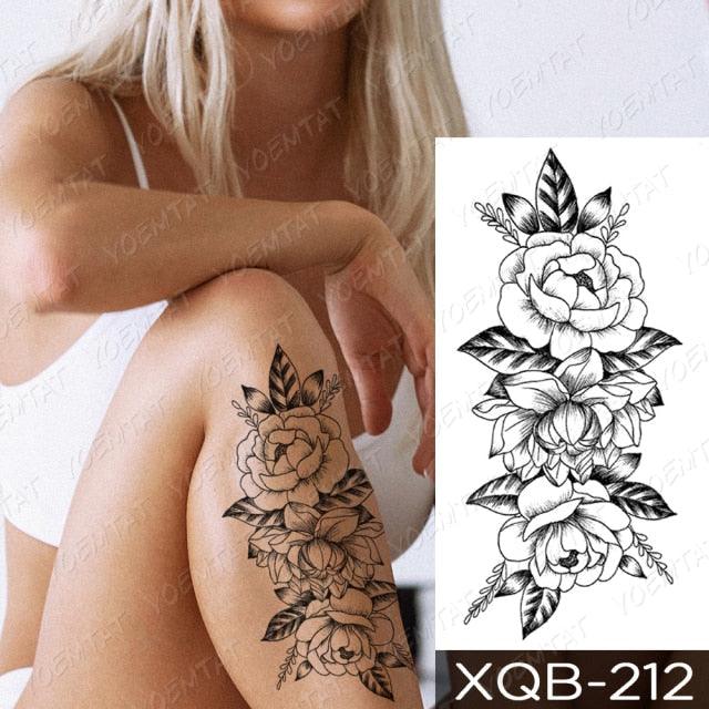 Womens Waterproof Temporary Tattoo Sticker Blue Flower Luxury Big Tatoo For Body Arm
