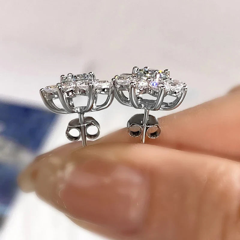 0.5 Ct Moissanite Flower Stud Earrings 925 Sterling Silver Solitaire Wedding