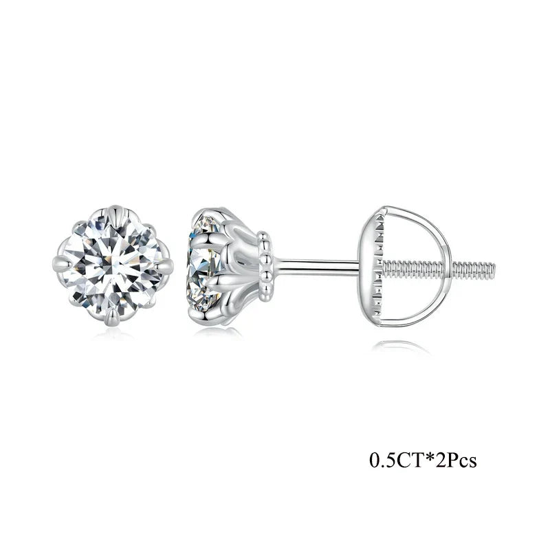 Openwork Moissanite Screw-Back Stud Earrings in Silver
