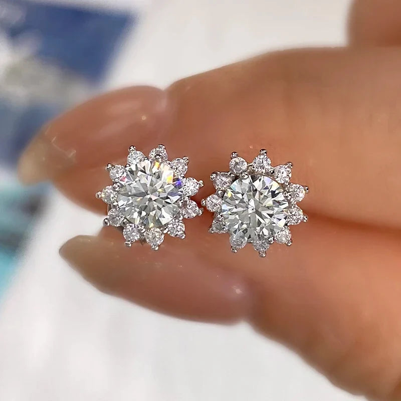 Sunflower Halo Moissanite Stud Earrings