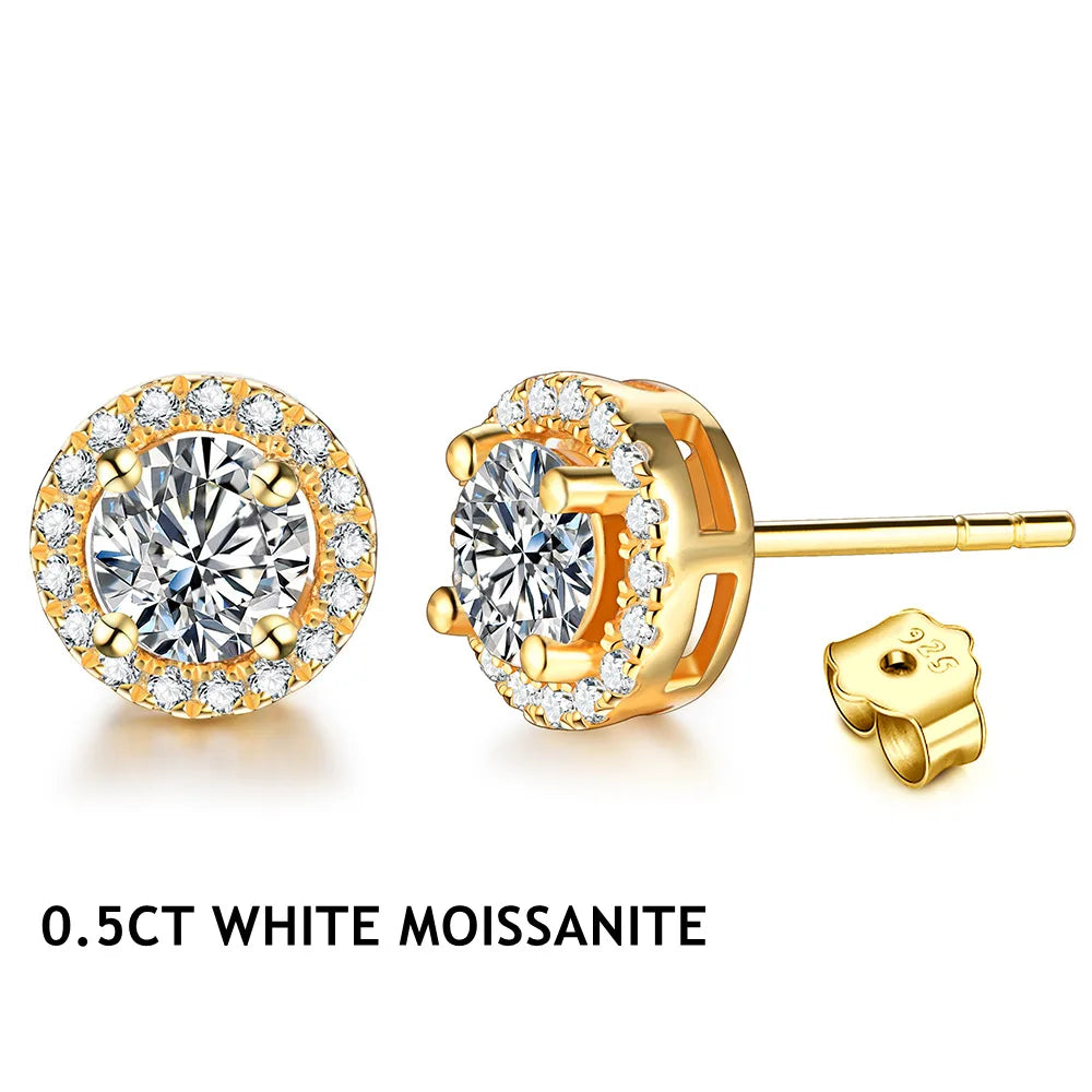 Moissanite Halo Stud Earrings in Gold & Rose Gold Tones