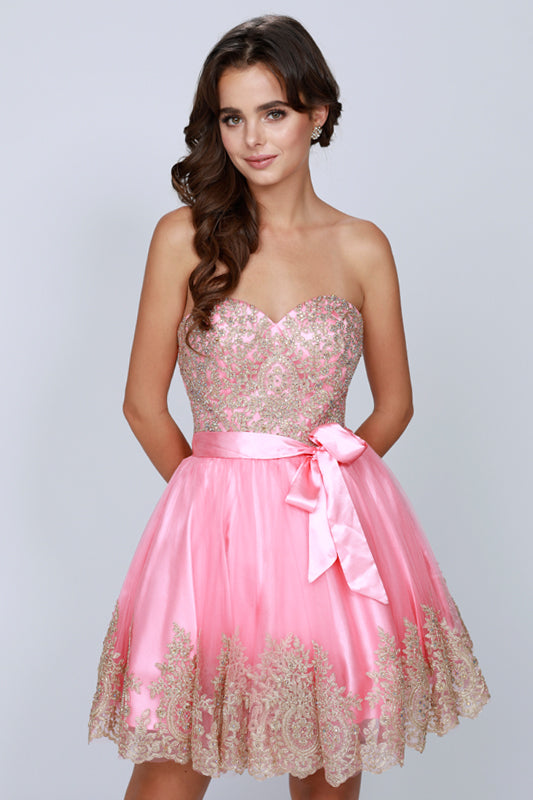 Juliet 759 Short Sweetheart Neckline Strapless Dress with Bow