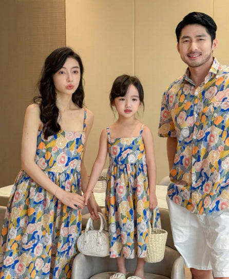 Dopamine Seaside Tyndall-effect Skirt With Print Parent-child Matching Outfits
