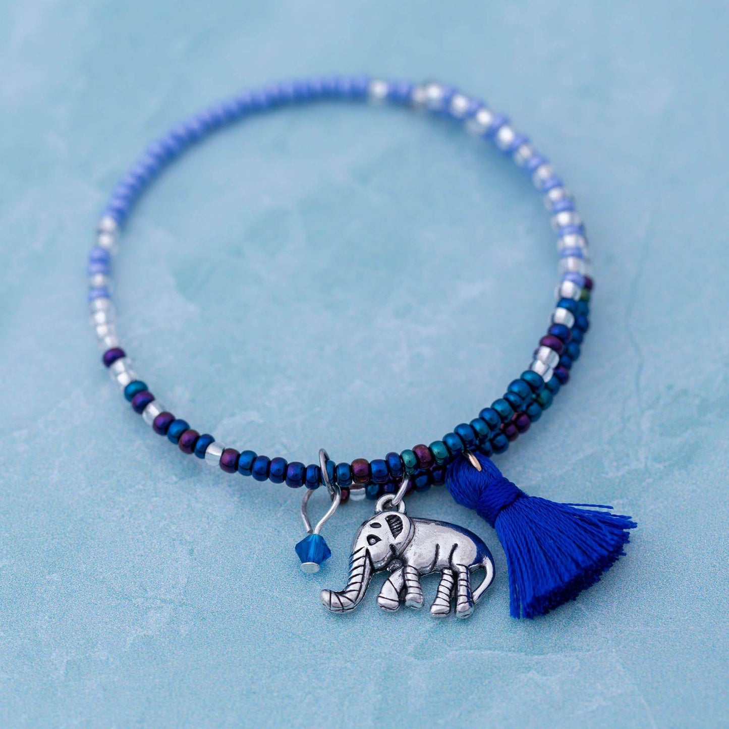 Fair Trade Beaded Blue Elephant Adjustable Bracelet!