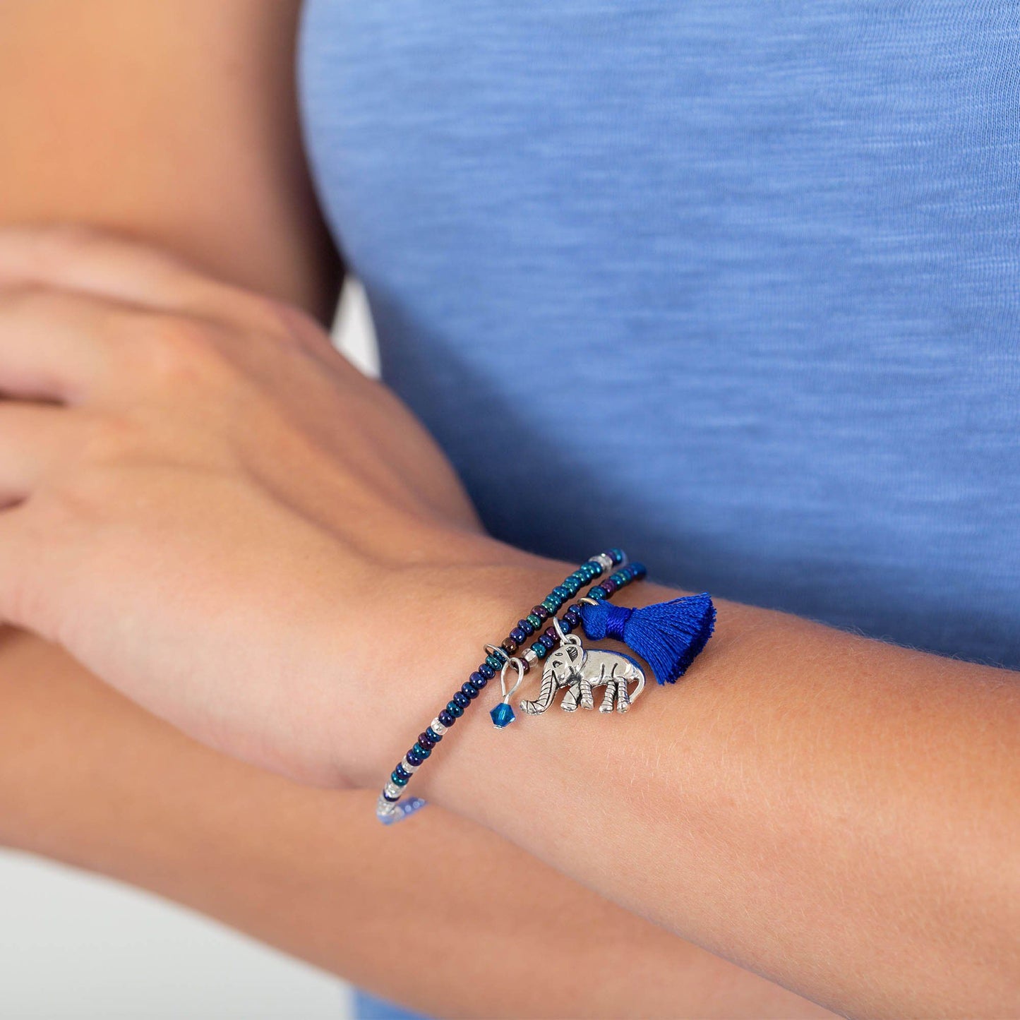 Fair Trade Beaded Blue Elephant Adjustable Bracelet!