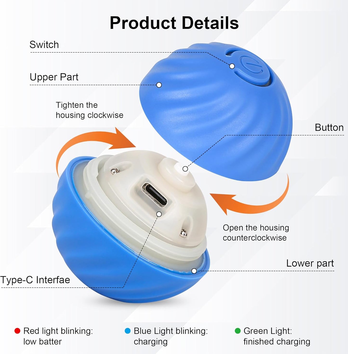 Interaktiver smarter Hundespielzeugball, sich selbst bewegender Wicked Ball mit automatischem Springen und Rotieren für Welpen/kleine Hunde, langlebig, kaubar, USB-wiederaufladbar und lustiges Geschenk für Hunde, 5,6 cm