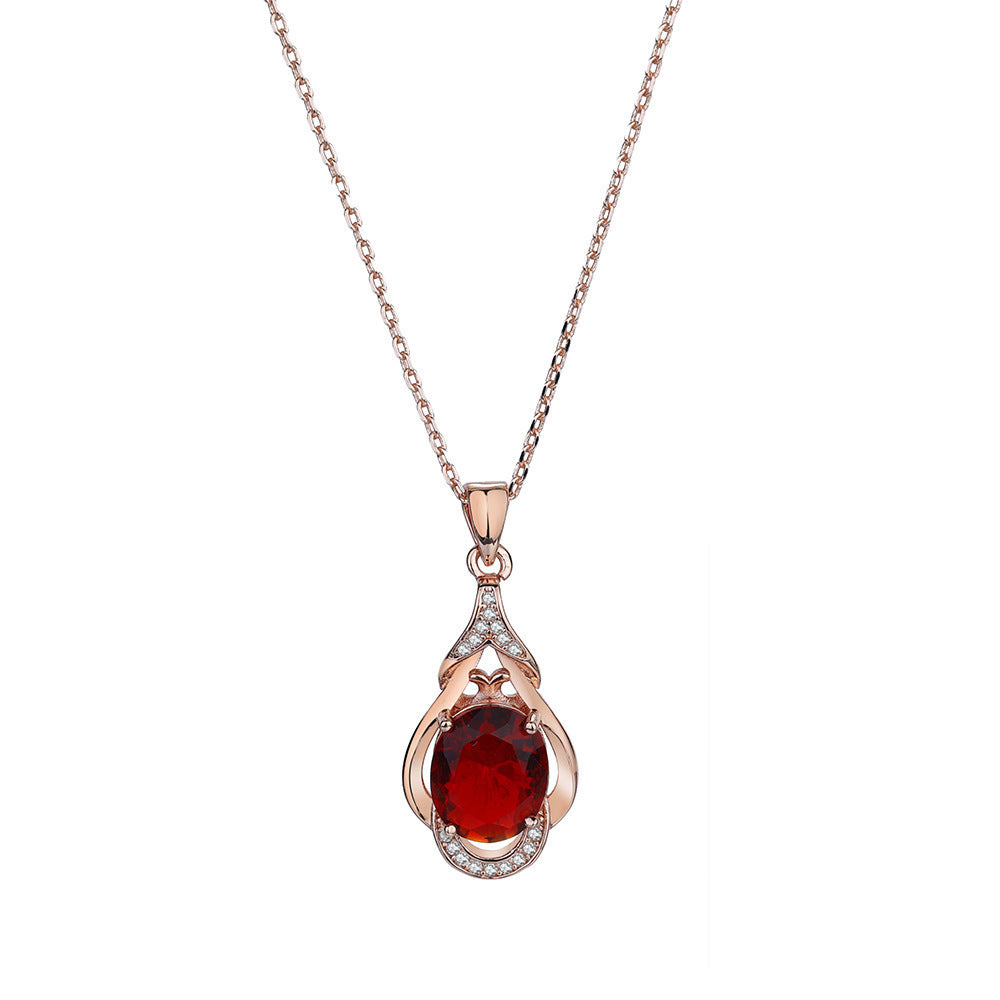 Women's Korean-style Red Tourmaline Colored Gemstone Pendant Necklace