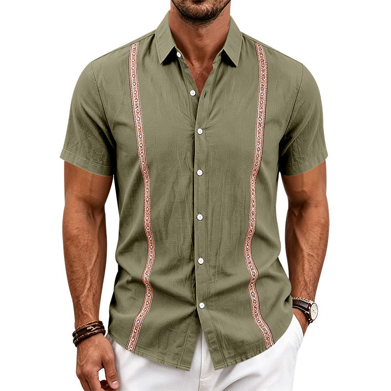 Mens Casual Linen Short-sleeve Shirt