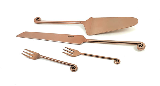 Vibhsa Cake Cutting Serving Set with Forks (Copper Finish, Treble Note)