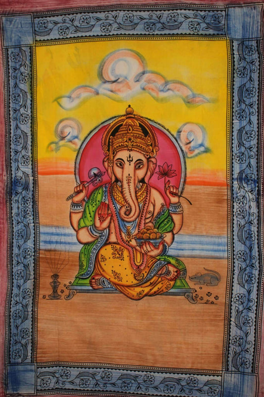 Ganesha Pastel Lotus Tapestry Twin Size Wall Hanging