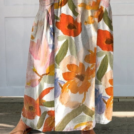 Independent-site Casual Retro Floral Vacation Dress Elegant Commuter Floral Skirt For Spring And Summer