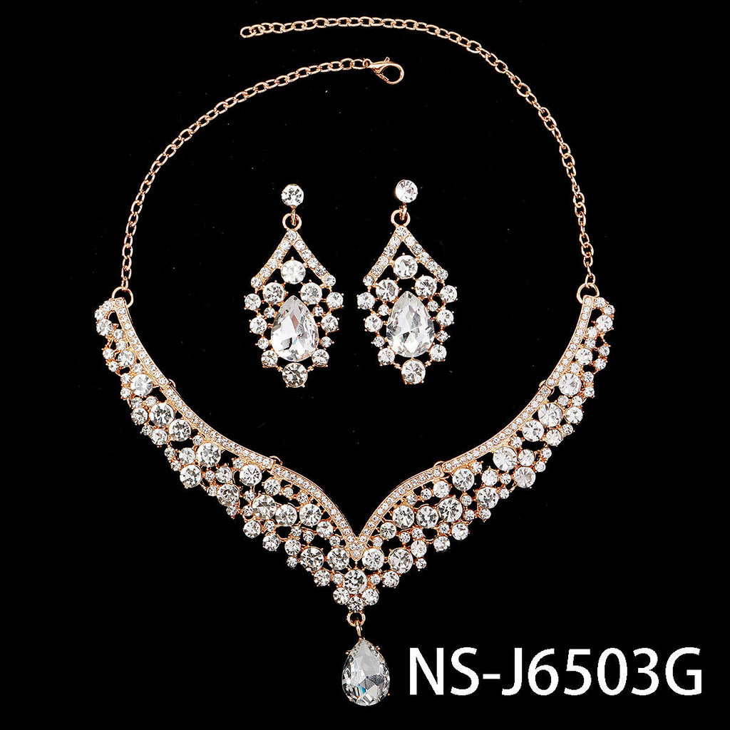 Rhinestone Pearl Earrings And Necklace Set Women
