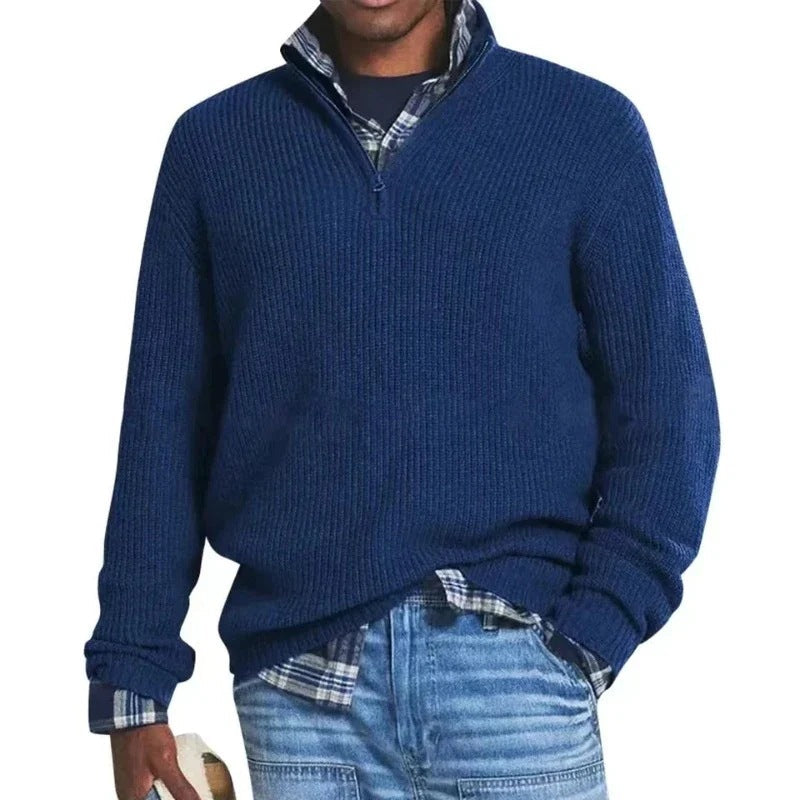 Foreign Trade Men's Business Casual Loose Zip Stand Collar Sweater